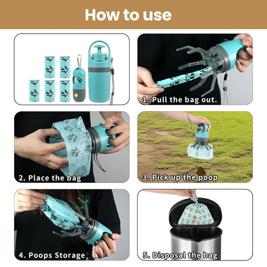 Dog Poop Scooper Set Claw Waste Picker with Leash Clip