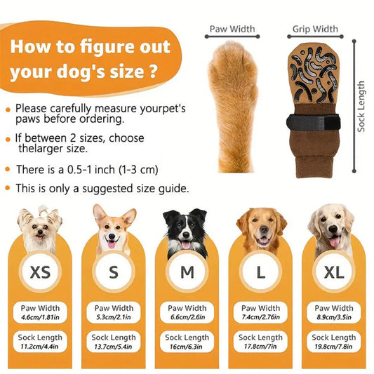 4-Pack of Non-Slip Dog Socks to Prevent Licking and Biting of Hard Wooden Floors, Strong Grip, Paw Protection, Anti-Scratch, Double-Sided Anti-Slip Dog Socks