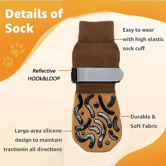 4-Pack of Non-Slip Dog Socks to Prevent Licking and Biting of Hard Wooden Floors, Strong Grip, Paw Protection, Anti-Scratch, Double-Sided Anti-Slip Dog Socks